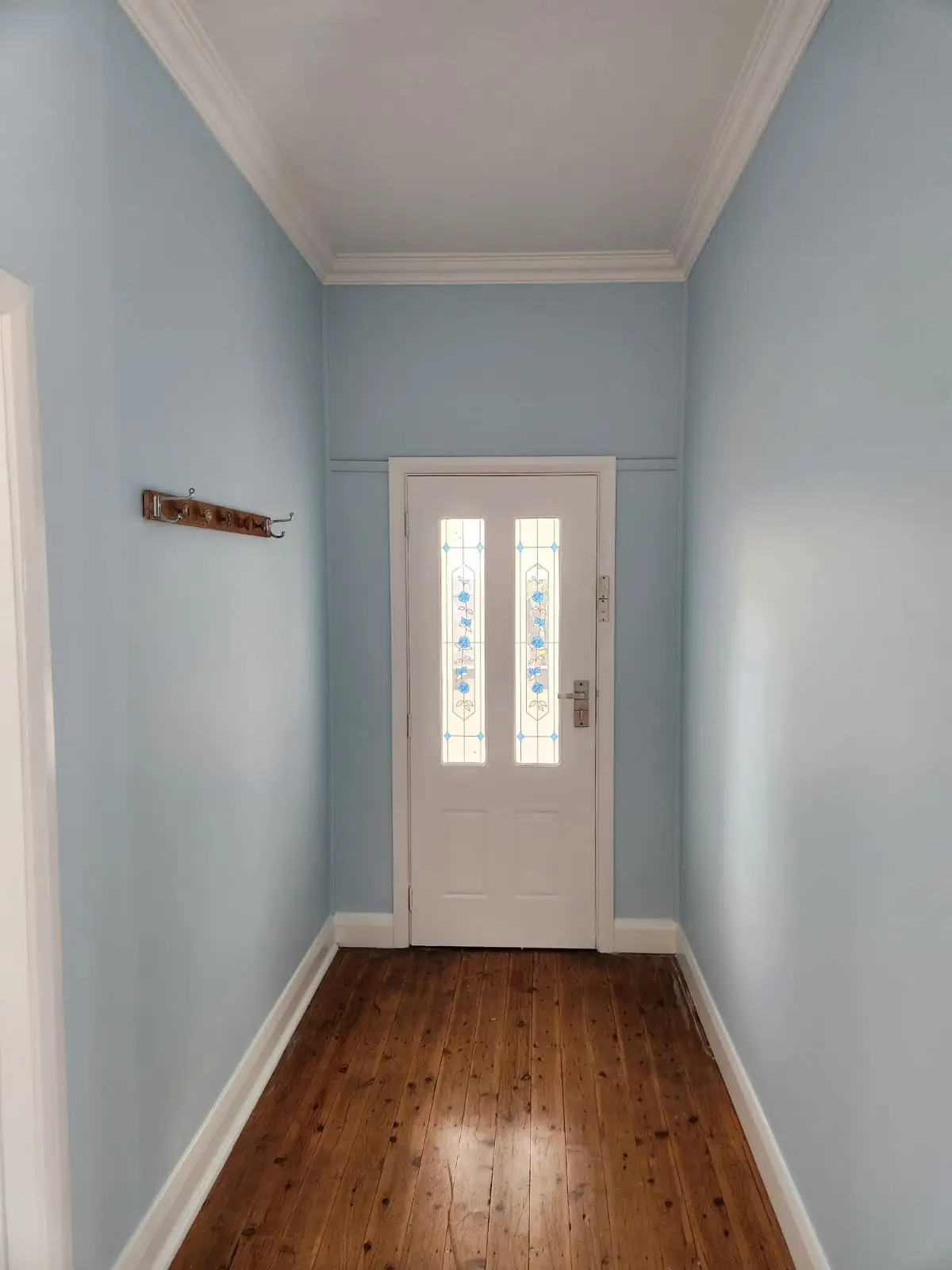 Painted white front door with leadlight glass